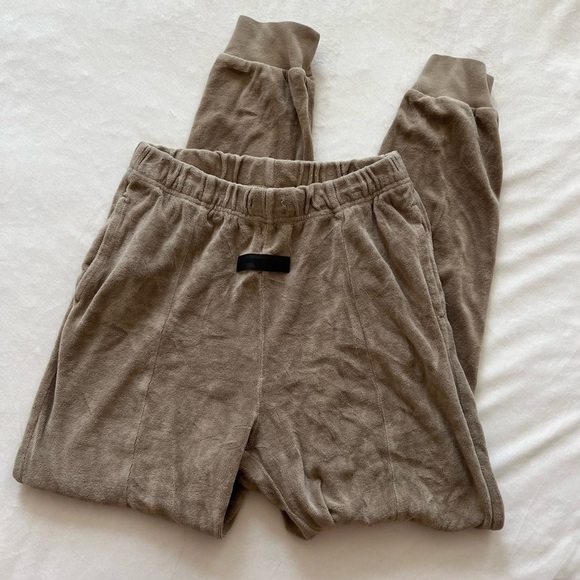 Essentials Pants - Fear Of God Essentials Womens Brown Soft Velour Sweat Jogger Pants